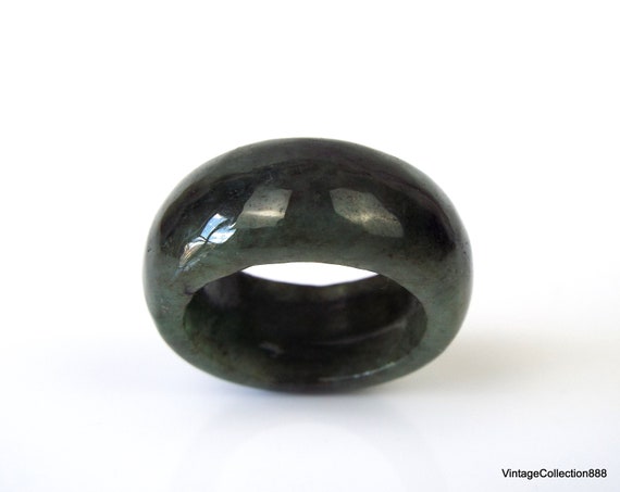 Natural Dark Green Jadeite Jade Ring US 10.25 -20… - image 6