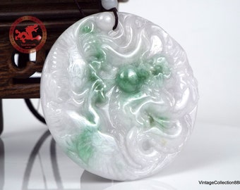 Jade Dragon Pendant, Phoenix translucent green & white Jade Chinese Imperial Dragon necklace, Jade Amulet, Certified Grade A