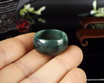 Natural Dark Green Jadeite Jade Ring US 9.75 - 19.7mm, Certified Jadeite Jade ring. Jade ring for men