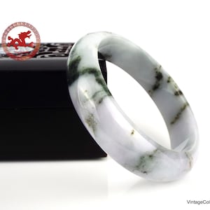 Vintage-Armband aus natürlichem Jadeit, 59 mm, weißes, lavendelgrünes Jadeit-Jade-Armband, weißes Jade-Armband für Frauen