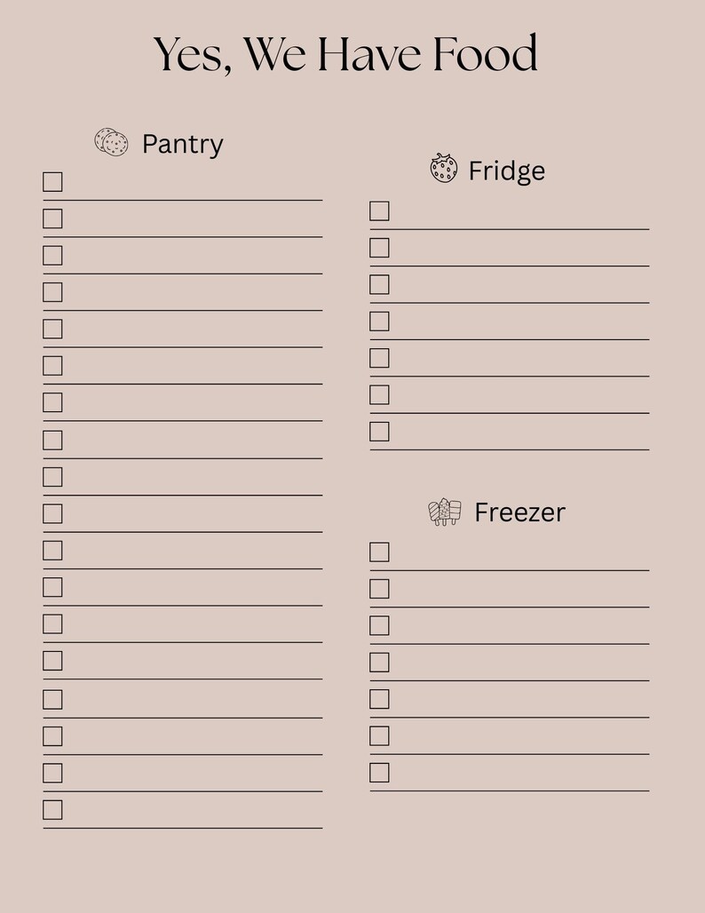 Pantry Inventory Printable, Meal & Snack List, Kitchen Cheat Sheet ...