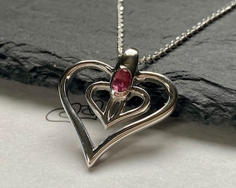 Small Silver Heart with Pink Tourmaline
