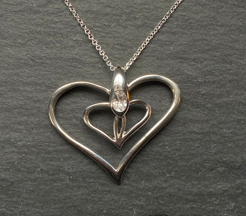 Large Silver Heart w/White topaz