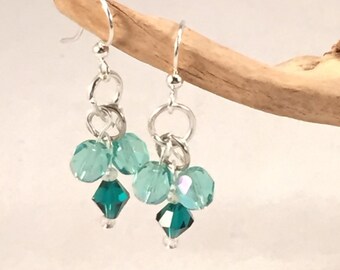 Aqua Blue Earrings, Teal and Aqua Dangle Earrings, Blue Beaded Jewelry, Simple Art Earring