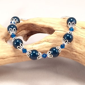 Blue Pearl Bracelet - Silver & Blue Bracelet, Blue Bridal Bracelet,  Wedding Jewelry, Something Blue Bracelet, Bridesmaid Gift