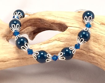 Blue Pearl Bracelet - Silver & Blue Bracelet, Blue Bridal Bracelet,  Wedding Jewelry, Something Blue Bracelet, Bridesmaid Gift
