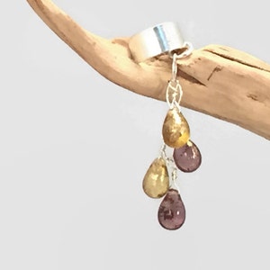 Ear cuff, Cascading Teardrop Cartilage Jewelry, Yellow and Purple Beaded Ear Jacket, Single Dangle Ear Cuff, Boho Ear Jacket