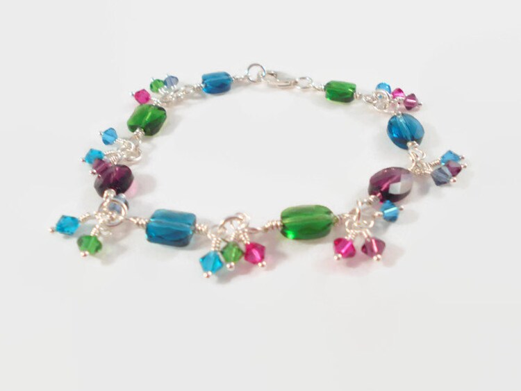 Bracciale in cristallo, braccialetto di partito, pittoresco regalo per lei, divertimento multicolore gioielli, Bracciale in argento cristallo Swarovski