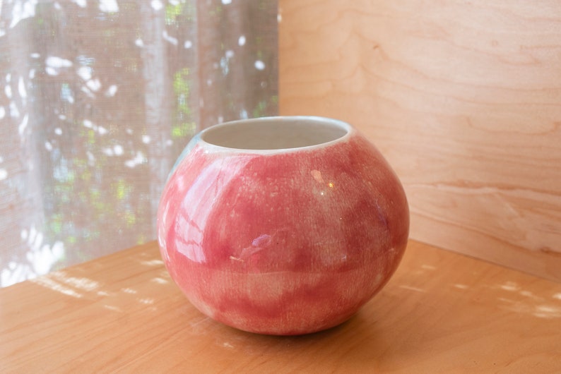 Round Vase // Pink and Blue Vase // Circle Vase // Bulb Vase // Home Decor // Two Tone image 3