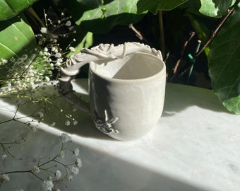 Handmade Ceramic Flower Branch Mug - for lefties  (15fl oz)