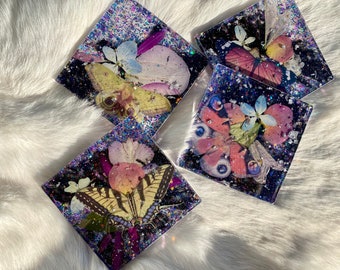 Butterfly and Moth Resin Coasters - set of 4