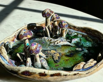 Handmade Ceramic Trinket Dish with Resin Encasements
