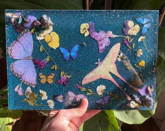 Decorative and Charcuterie Moth Resin Tray with crystals