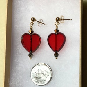 Red Garnet Glass Heart Earrings image 3