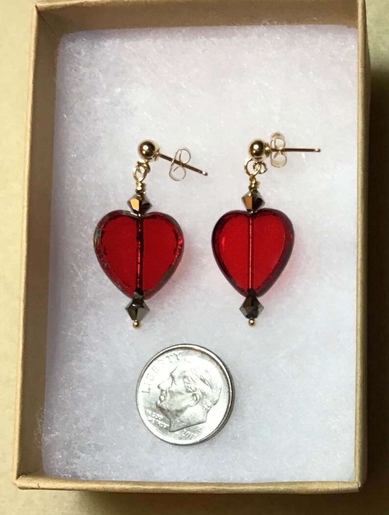 Red Garnet Glass Heart Earrings image 3