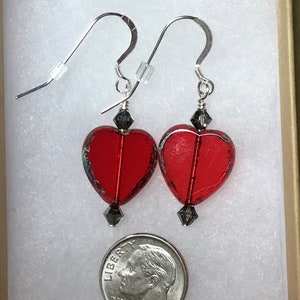 Red Garnet Glass Heart Earrings image 1