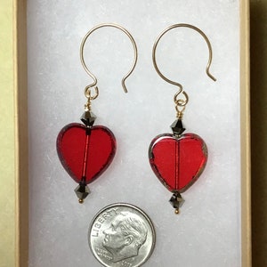 Red Garnet Glass Heart Earrings image 2