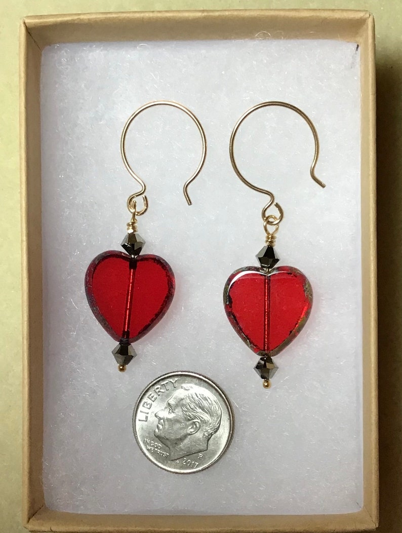 Red Garnet Glass Heart Earrings image 2