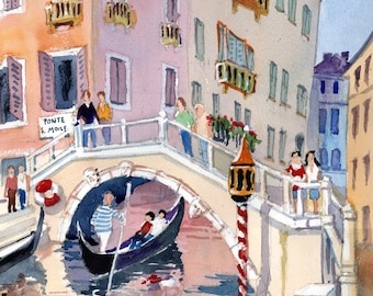 Venice, Italy. Ponte S Moise. Gondola,  Canal, Buildings and Bridge