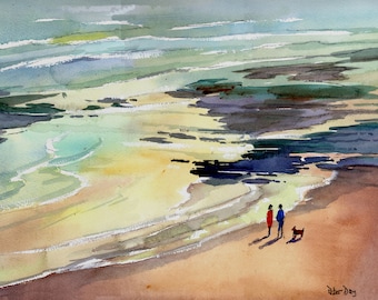 Winter on Louisa Bay, Broadstairs. Kent. Sea, Beach & Dog Walkers
