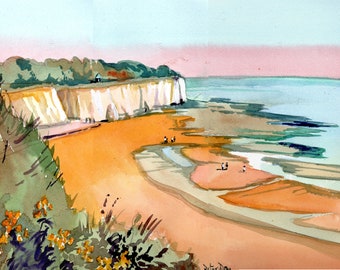 Broadstairs, Spring on Stone Bay. Sea, Chalk Cliffs and Beach