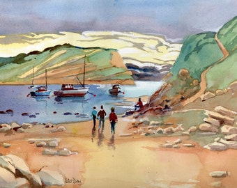 Lulworth Cove, Dorset. Beach, Boats & hills