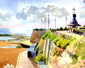 Clock Tower, Broadstairs, June. Kent. Beach, Sea and Chalk Cliffs