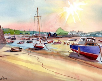 Scilly Isles, Hugh Town Harbour. Boats & Beach