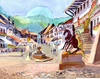 Gruyere, Switzerland. Chalets, Mountains. Hotel de Ville.