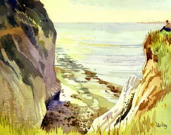 Devils Drop, Pegwell Bay, Cliffs End, Ramsgate, Kent. Chalk cliffs, Chasm. Sea