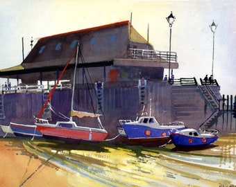 Early Morning, Boats and Jetty, Broadstairs Beach Scene, Kent