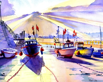 Boats at Low Tide, Viking Bay, Broadstairs. Sea and Beach. Kent