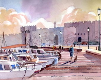 Stadsmuren en jachthaven van Rhodos, Griekenland