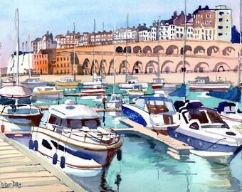 Ramsgate, View across the Harbour, Arches and Boats