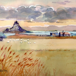 Lindisfarne, Northumberland. Monastery, Castle and Sea.