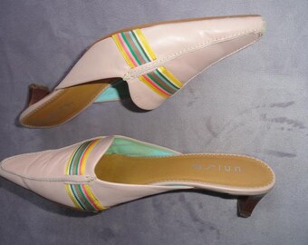 Pink Leather Vintage 1990s Mules by Unisa, Size 8.5, Time Keepers Attic item in Pooch Pie Collection Shop