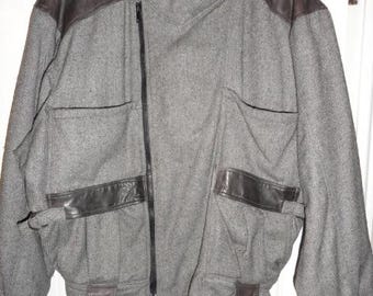Vintage 1980s Men's Leather Trim, Wool Jacket, Size Medium, Timekeepers Attic find by Pooch Pie Collection.