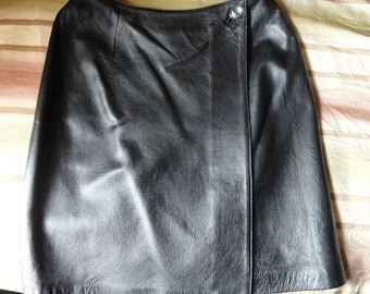 Designer Vintage Leather Wrap Skirt by Evan Davies 1990, Size 8. Time Keepers Attic Find by Pooch Pie Collection