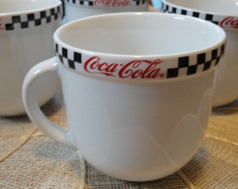 Retro 1950's look Coca Cola Coffee, Tea or Soup Mugs, set of four manufactured by Gibson, Pooch Pie Collection Time Keepers Attic Find.