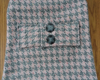 Wool Dog Coat:  Carlie, Houndstooth Pattern w/ Bold Back Belt & Duel Buttons Size Medium by PoochPieCollection