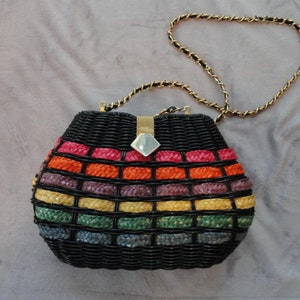 Bolso de mimbre y paja vintage de hombro / cuerpo cruzado de 1980