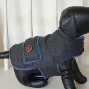 Dog Coat, XX- Small, Sir : Made of Men&#39;s Fine Wool suiting, Sherpa Fleece w/ Vintage Accent Buttons,  by Pooch Pie Collection