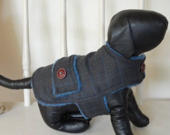 Dog Coat, XX- Small, Sir : Made of Men's Fine Wool suiting, Sherpa Fleece w/ Vintage Accent Buttons,  by Pooch Pie Collection