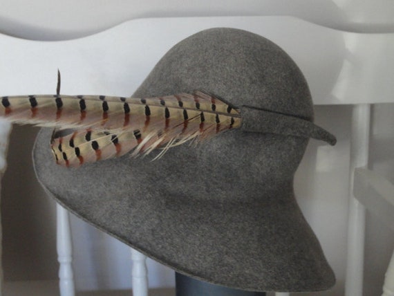 Adolpho II Vintage Blue Cloche with pheasant feather trim Feather Vintage Brown Pheasant cloche hat women Fashion  main image 2