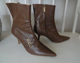 Leather Boots by Adrienne Vittadini, Vintage 1980's, Size 9