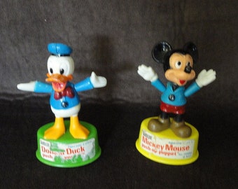 Disney Mickey Mouse & Donald Duck Push Up Puppets Set, Vintage Collectables, Time Keepers Attic Find by Pooch Pie Collection
