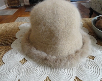 Angora Hat w/ Fur Trim Brim, Vintage 1980's