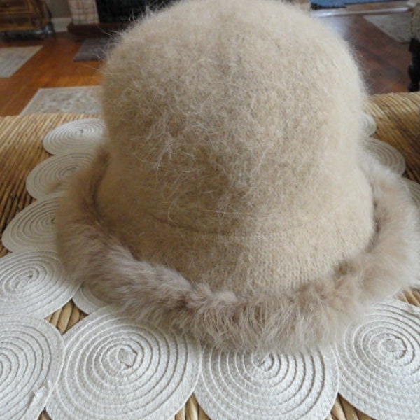Angora Hat w/ Fur Trim Brim, Vintage 1980's