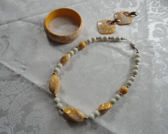Vintage 1970's Necklace, Earrings and Bracelet Set, Splatter Paint Finish Design, Timekeepers Attic Find by Pooch Pie Collection