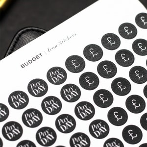 Sticker budgetplanner - financiële stickers - Payday-stickers - stickers dollar en pond - modern en chic, 130 zwarte plannerstickers